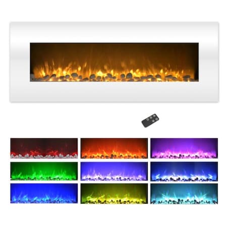 Hastings Home 50-inch Electric Fireplace, Wall Mount, 10 LED Flame Colors, 3 Media Options, (White) 452047CHP